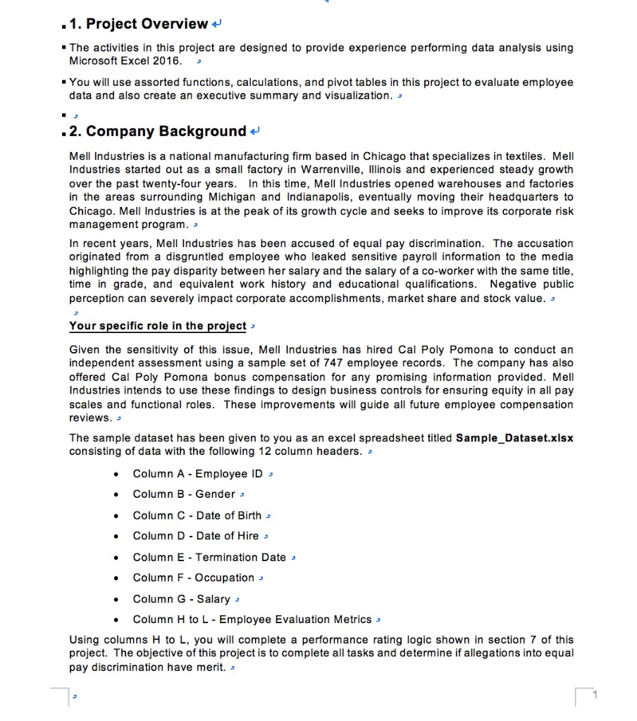  . 1. Project Overview . The activities in this project are