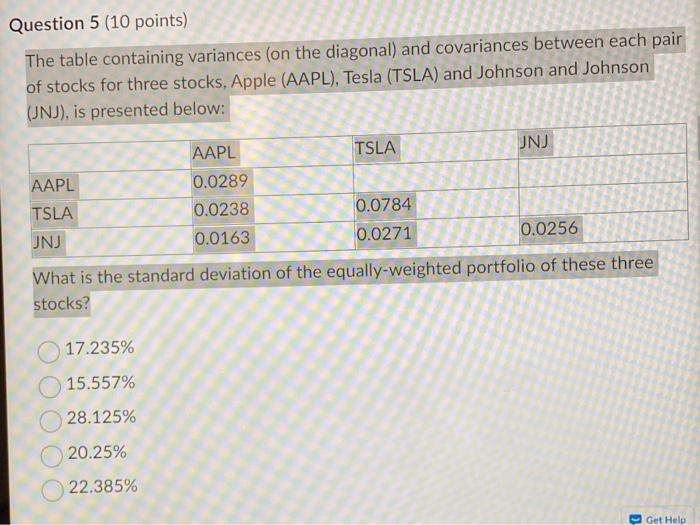 please help solve Question 5 (10 points) The table containing variances (on