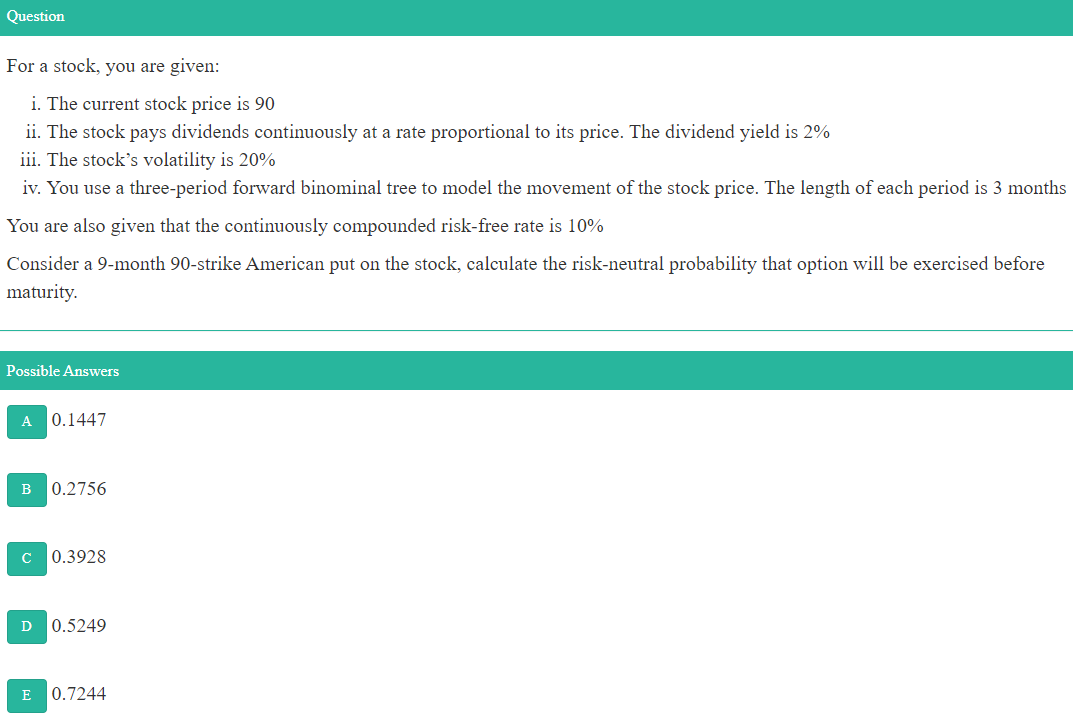  Question For a stock, you are given: i. The current stock