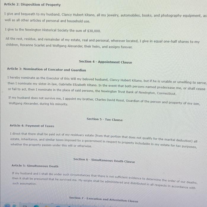 will is a written, legally enforceable expression or dedaration of a person