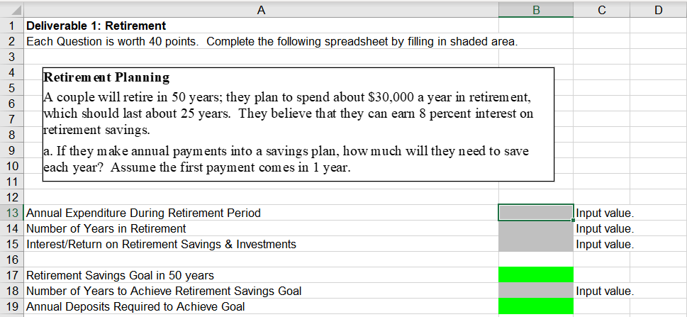  Solve the question using excel formula and Please show the excel