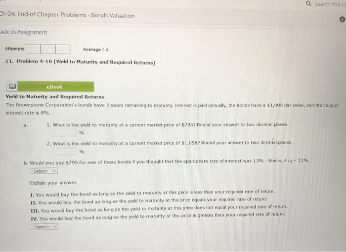  Q Search this co Ch 04: End-of-Chapter Problems - Bonds Valuation