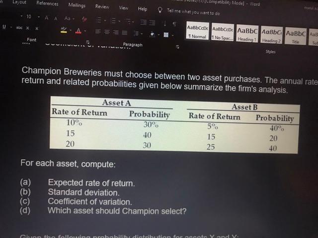 Layout References Mailings Compatibility Model - Word Review View Help Tell
