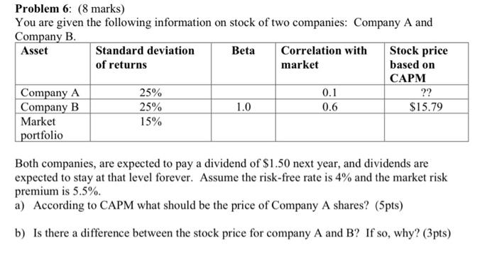 please show hand written solution Problem 6: (8 marks) You are given