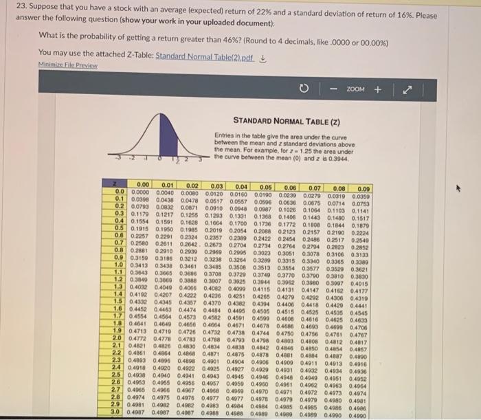 please use attached z score table when solving 23. Suppose that you