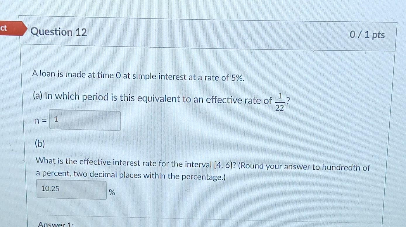 A loan is made at time 0 at simple interest at