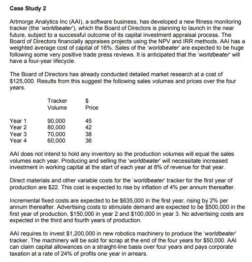 Case Study 2 Artmorge Analytics Inc (AAI), a software business, has