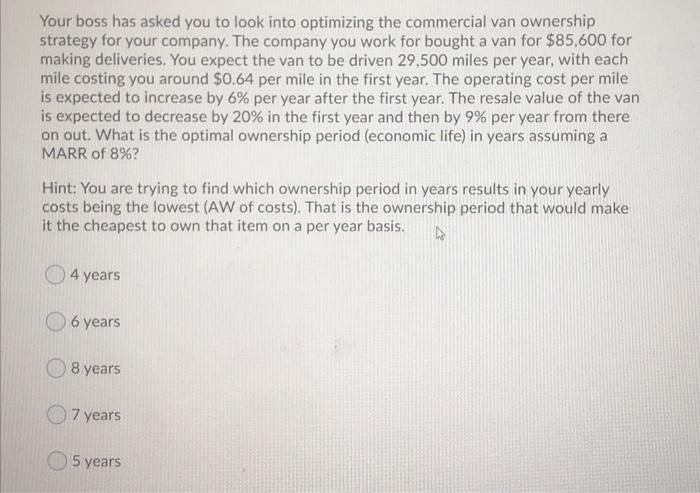  Your boss has asked you to look into optimizing the commercial