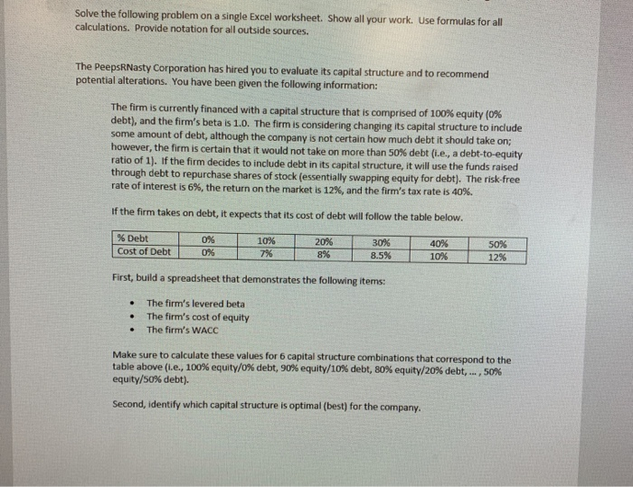 PLEASE show all work in excel. MUST BE IN EXCEL. Show formulas