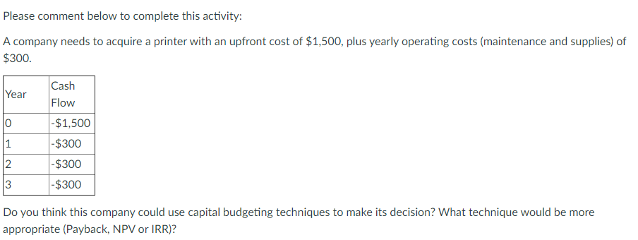 Please comment below to complete this activity: A company needs to