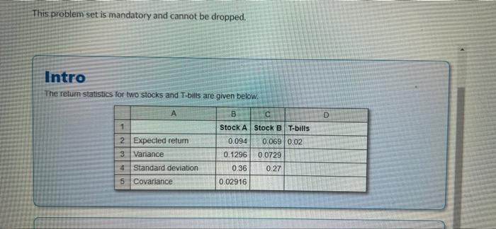  This problem set is mandatory and cannot be dropped. Intro The