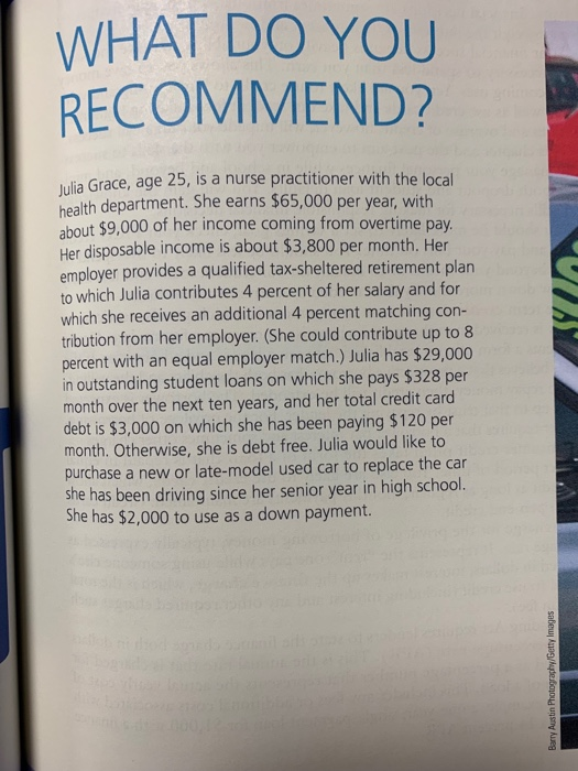  WHAT DO YOU RECOMMEND? Julia Grace, age 25, is a nurse