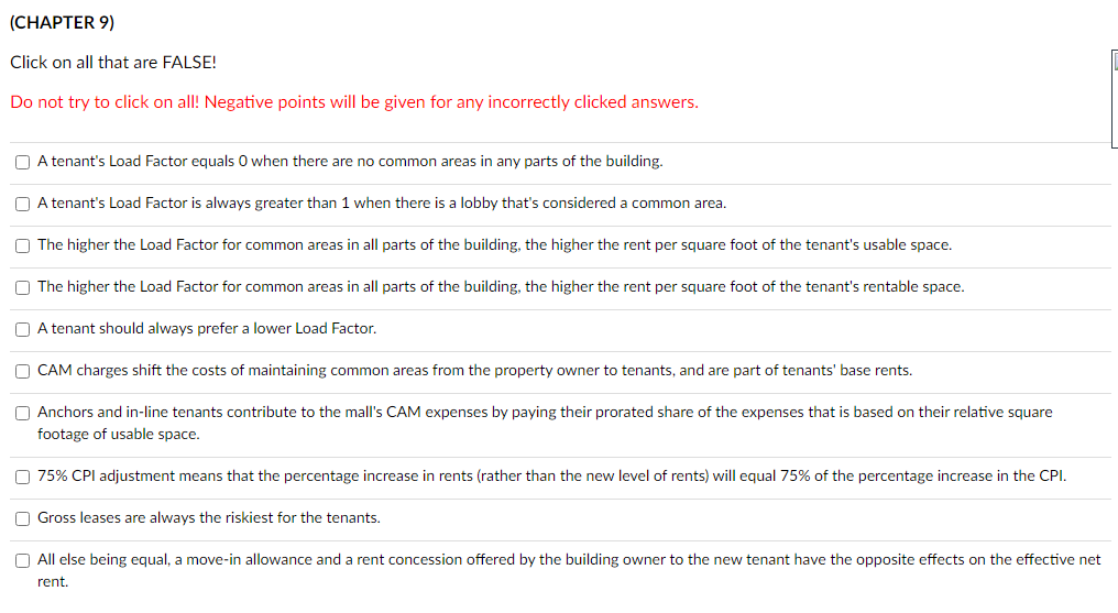 Only select the ones that are False please. Thank you. (CHAPTER 9)