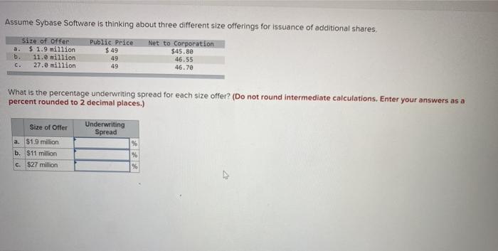  Assume Sybase Software is thinking about three different size offerings for