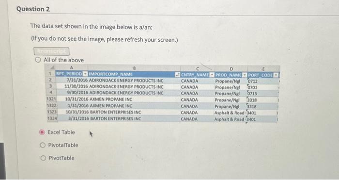  The data set shown in the image below is a/an: (if