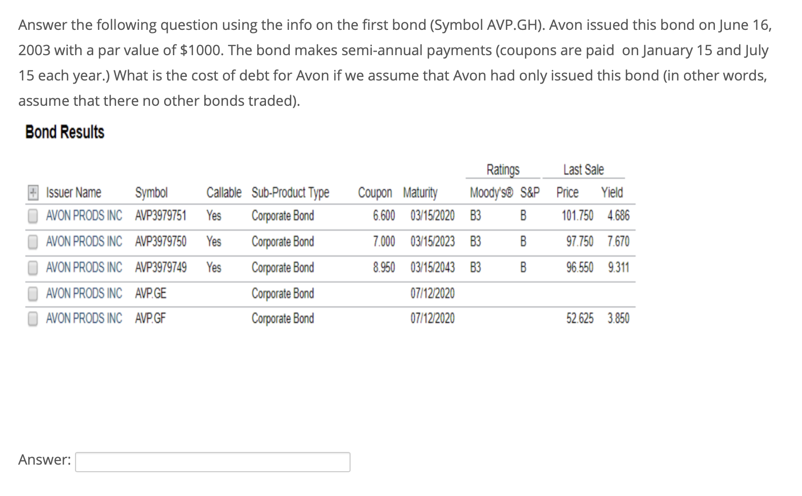 Answer the following question using the info on the first bond
