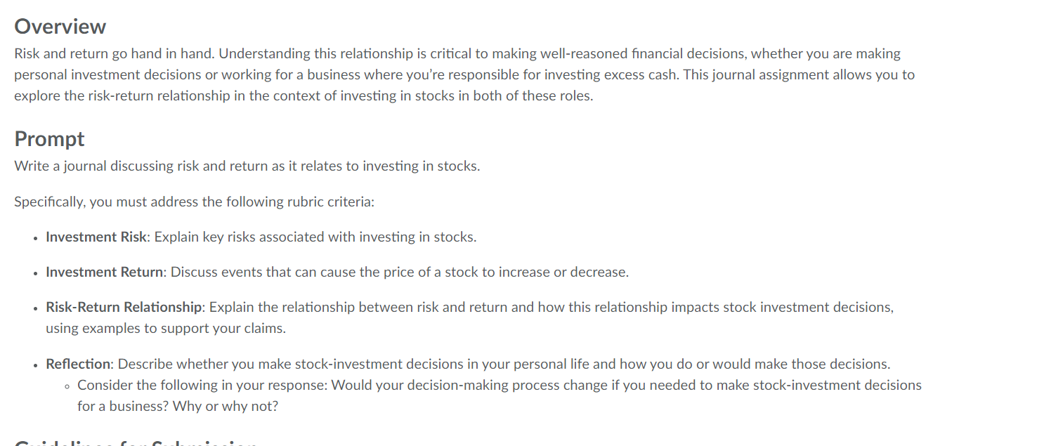  Overview Risk and return go hand in hand. Understanding this relationship