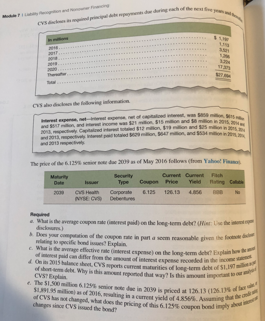 Module 7 I Liability Recognition and Nonowner Financing CVS discloses its
