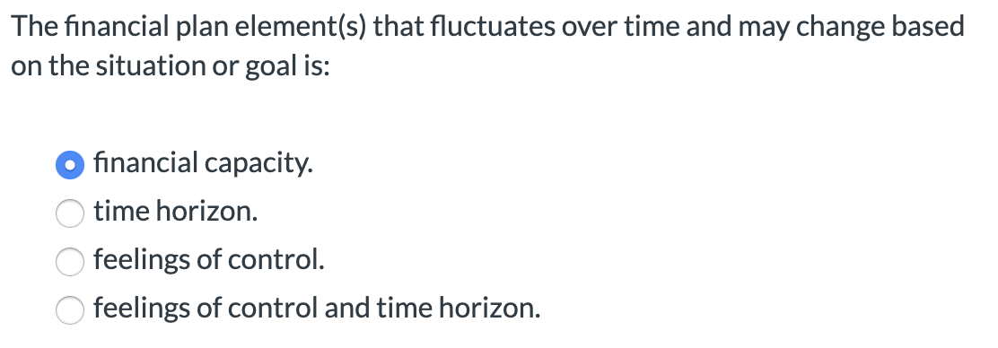  The financial plan element(s) that fluctuates over time and may change