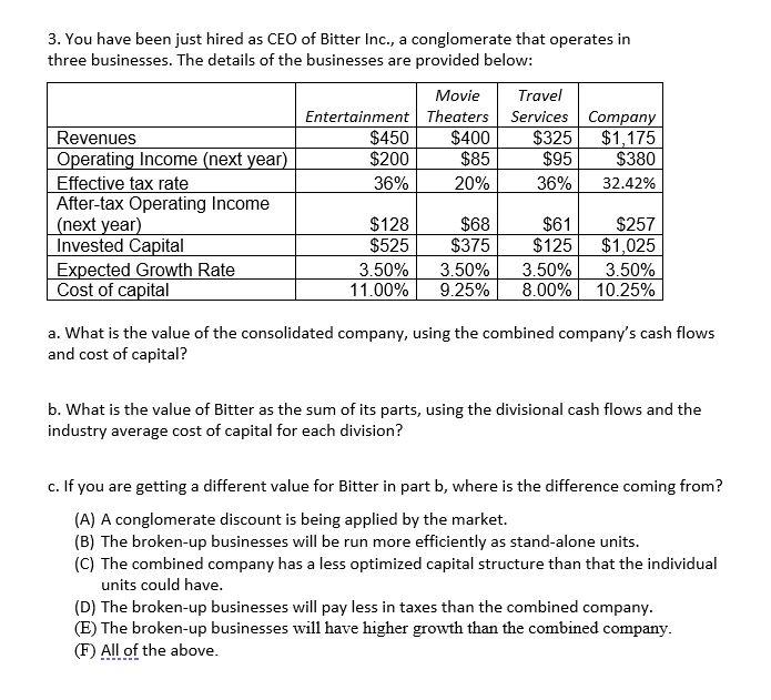 Please answer in excel format with formulas 3. You have been
