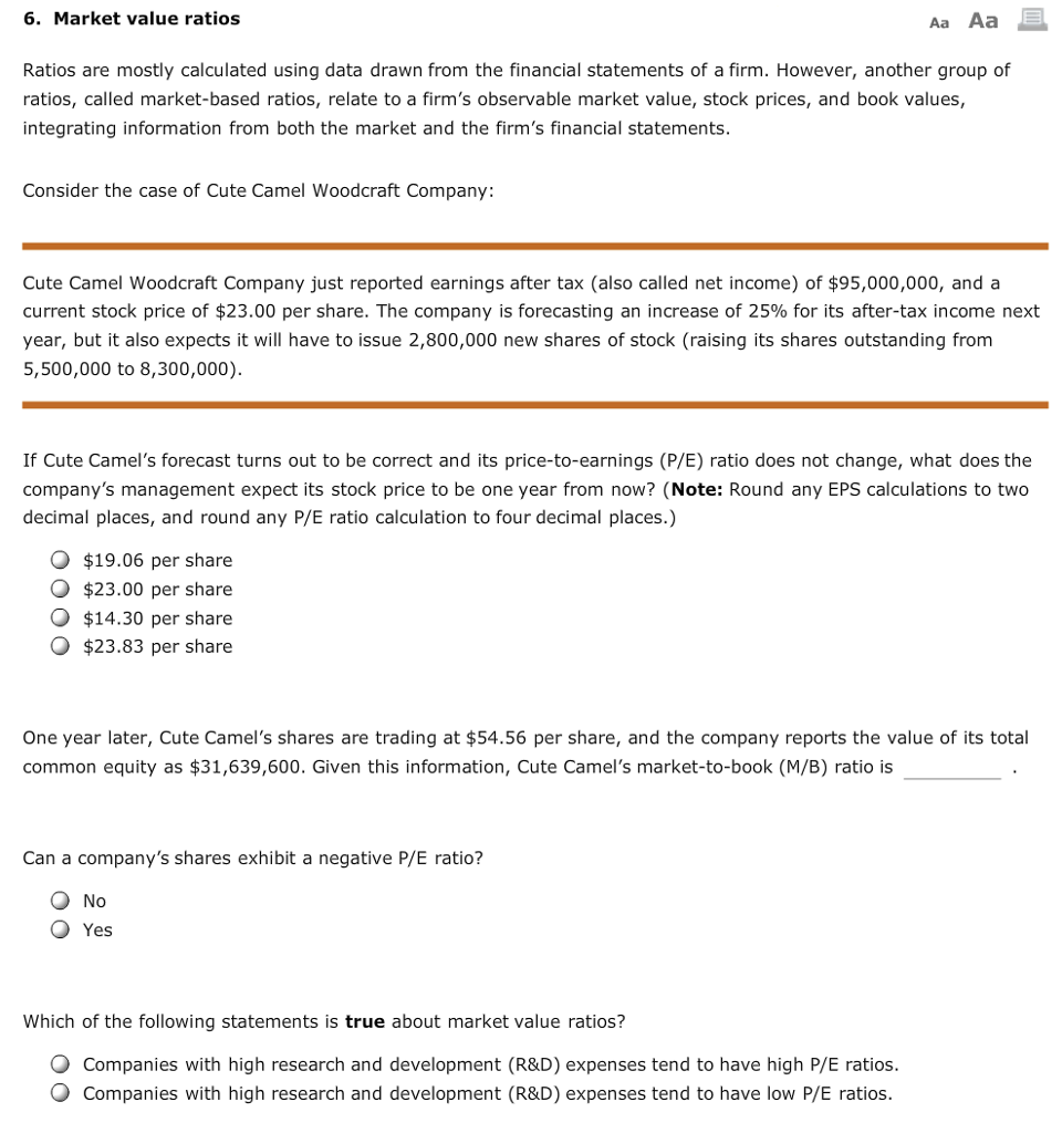  6. Market value ratios Aa Aa Ratios are mostly calculated using