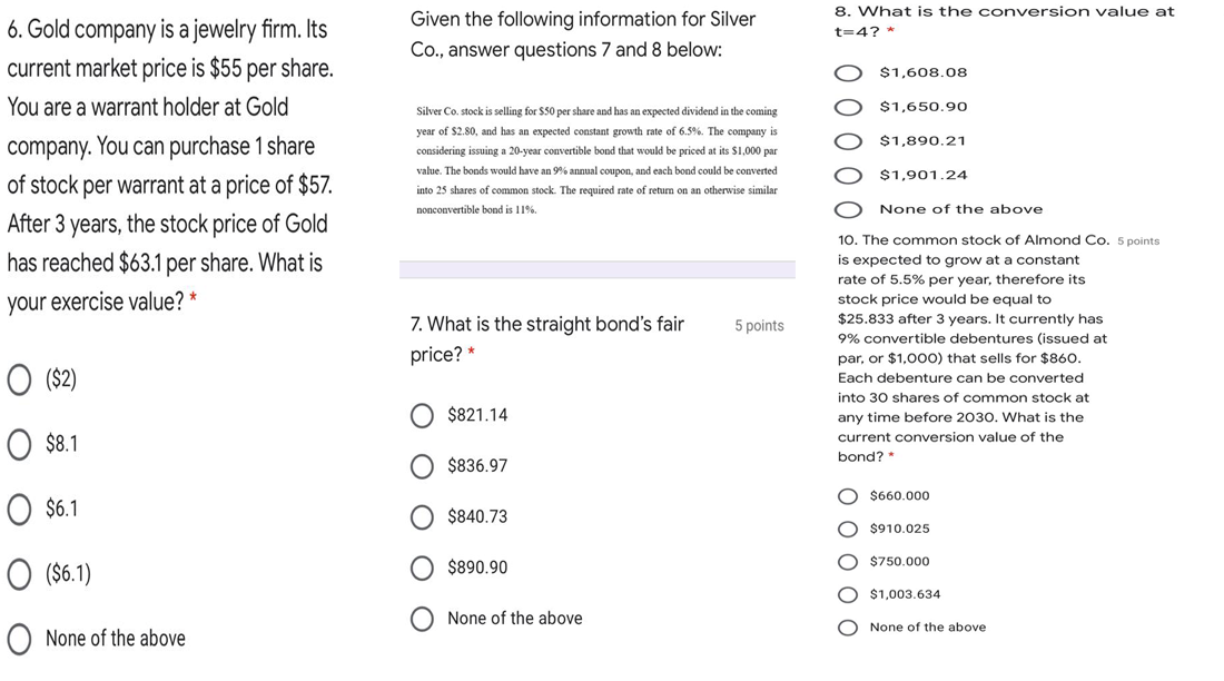 Given the following information for Silver Co., answer questions 7 and