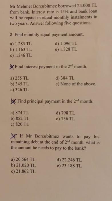 TL b) 1.163 TL e) 1.328 TL c) 1.346 TL (Find interest