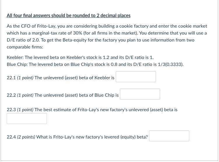 All four final answers should be rounded to 2 decimal places