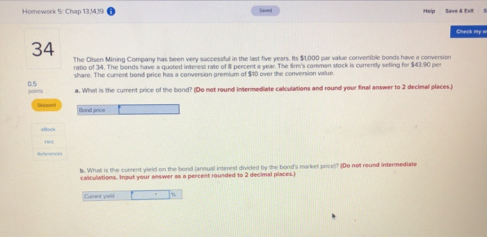 Homework 5: Chap 13,5419 Help Save & Exits Check my 34