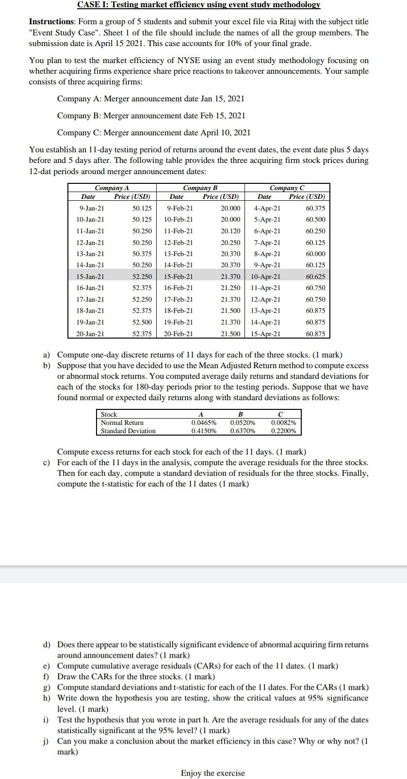  What is the solution CASE I: Testing market efficiency using event