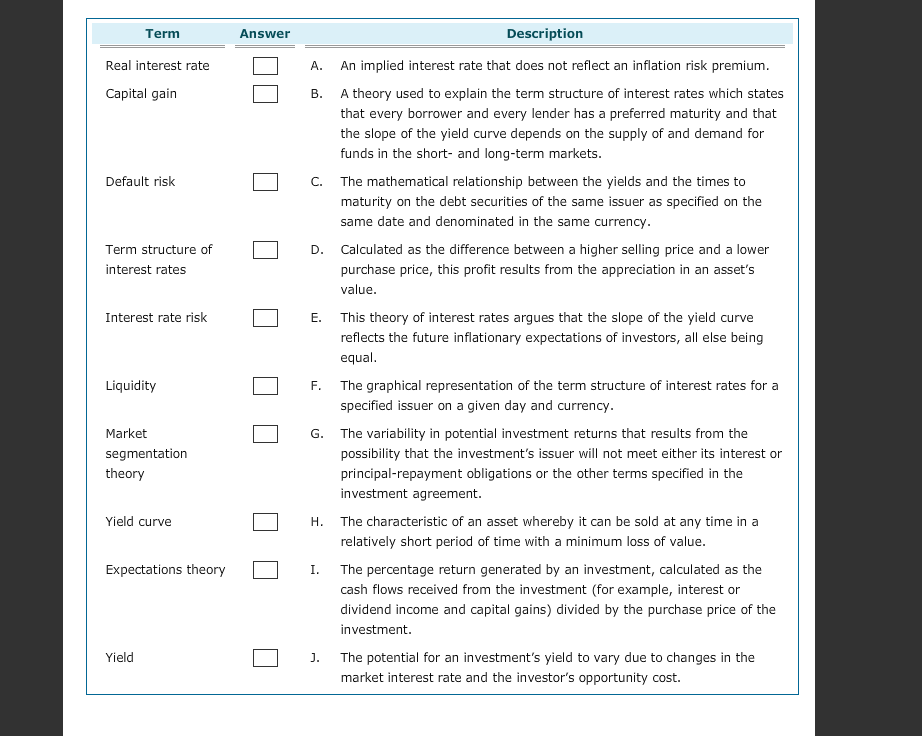  Description Term Answer An implied interest rate that does not reflect