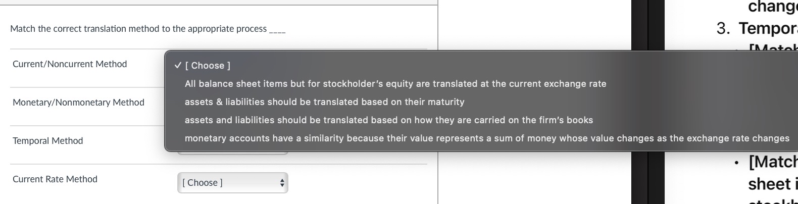  Match the correct translation method to the appropriate process q, Current/Noncurrent