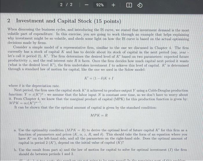 Can you answer part B. 2 12 92% + 2 Investment and