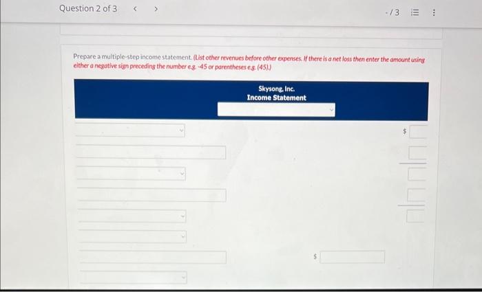 ended December 31,2020 , 5kysone inc, reported the following condensed data. Prepare