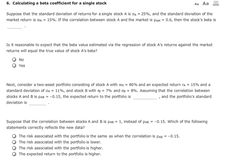  6. Calculating a beta coefficient for a single stock Aa Aa