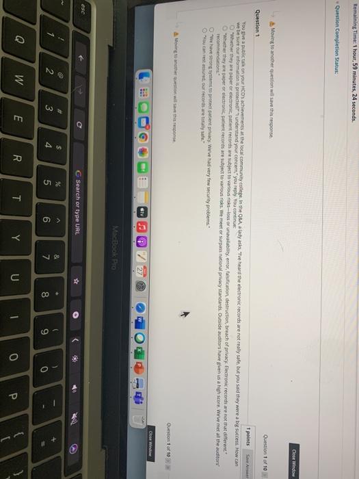  Remaining Time: 1 hour, 59 minutes, 24 seconds. Question Completion Status: