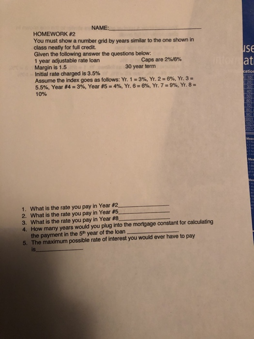please answer Question 1-5 HOMEWORK #2 You must show a number grid