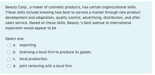 Select one: a. the degree of government subsidies and protection provided b.