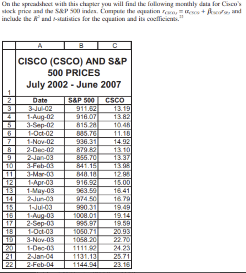On the spreadsheet with this chapter you will find the following