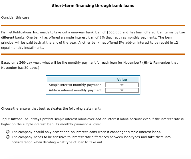 answer all Short-term financing through bank loans Consider this case: Fishnet Publications