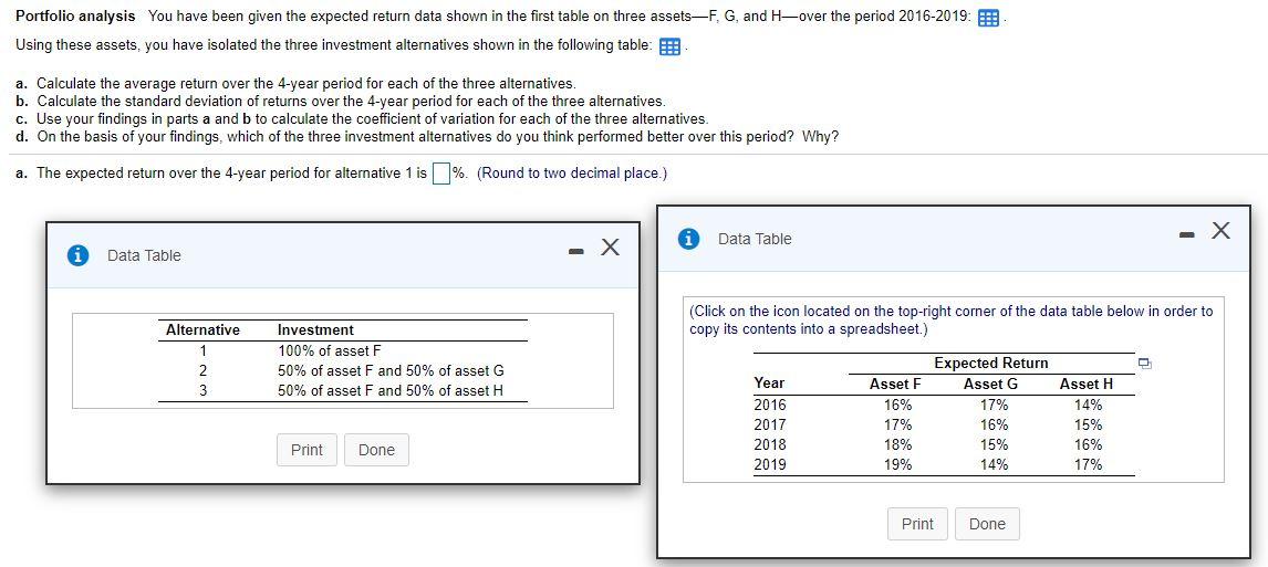  Portfolio analysis You have been given the expected return data shown