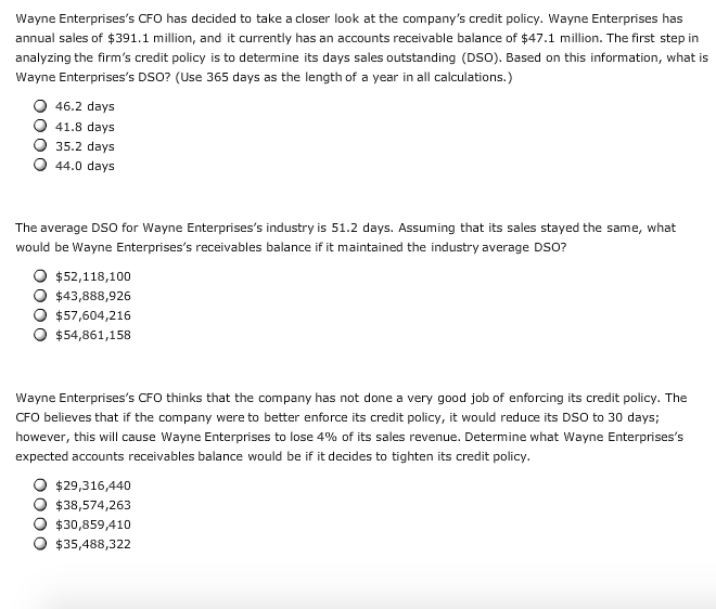  answer all Wayne Enterprises's CFO has decided to take a closer