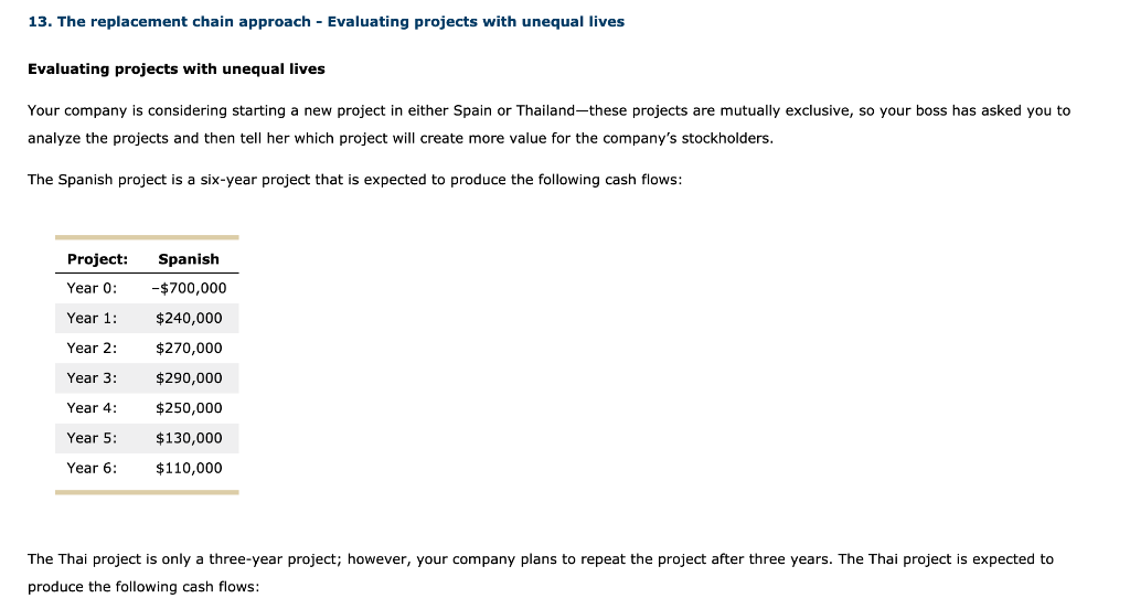 13. The replacement chain approach - Evaluating projects with unequal lives