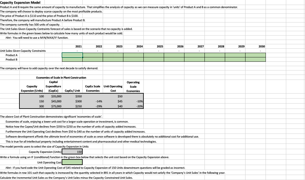 Capacity Expansion Model Product A and B require the same amount