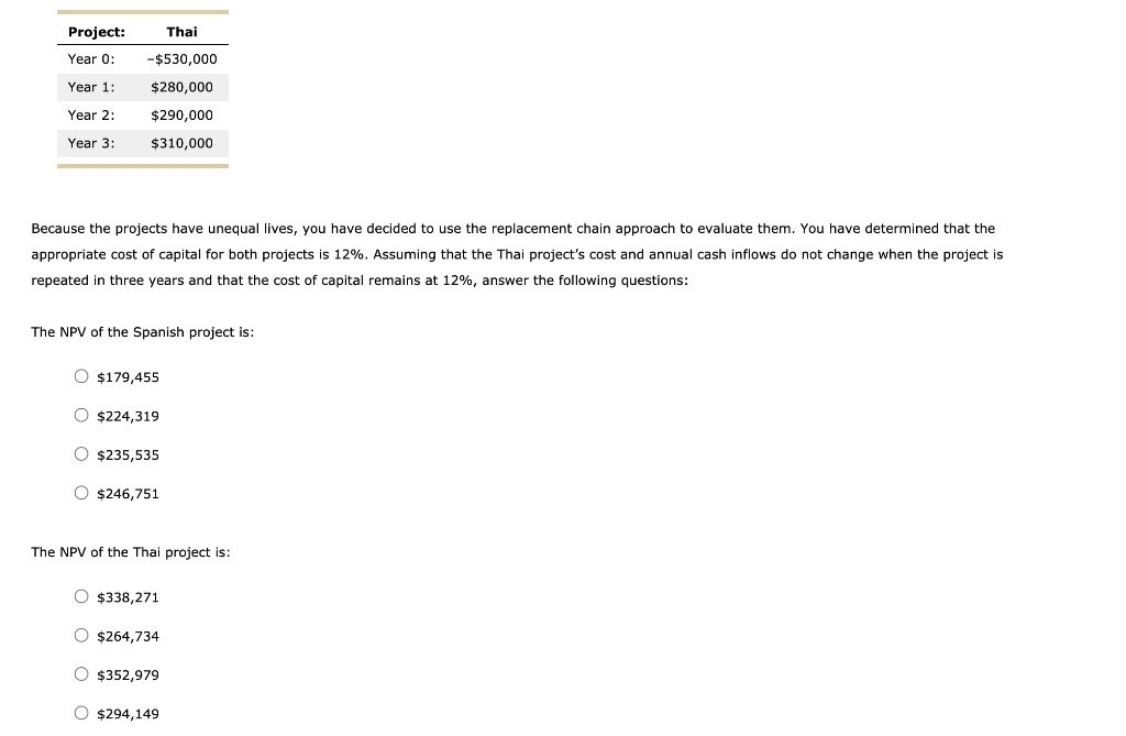 Evaluating projects with unequal lives Your company is considering starting a new