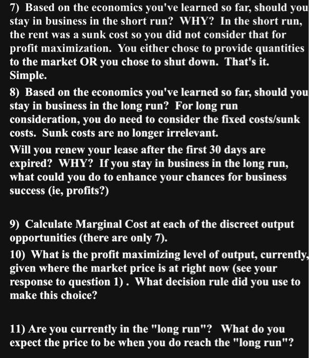 supply to the market at each of the given prices: Price Quantity