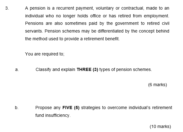  3. . A pension is a recurrent payment, voluntary or contractual,