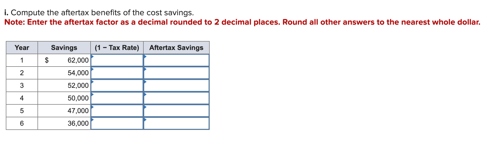 added cost savings for the next six years. Use Table 12-12. Use