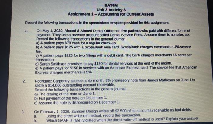  Please solve, read instructions clearly. BATAM Unit 2 Activity 3 Assignment