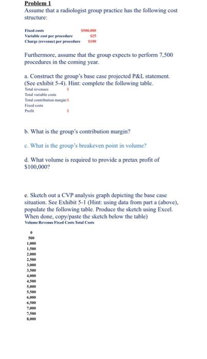  Problem 1 Assume that a radiologist group practice has the following